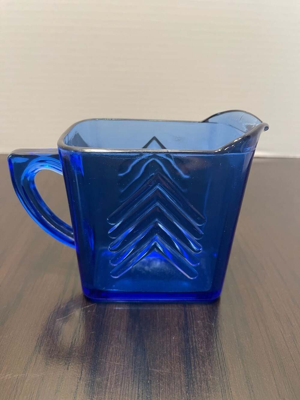 Vintage Hazel Atlas Cobalt Blue Chevron Creamer Depression Glass Pitcher MCM